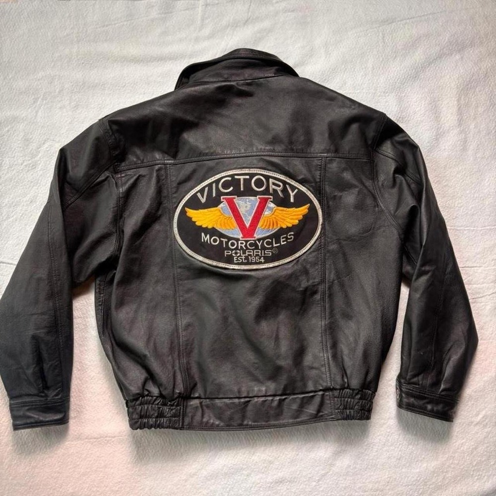 Victory Motorcycles Leather Jacket Black Full Zip Biker Motorcycle Coat Mens XL